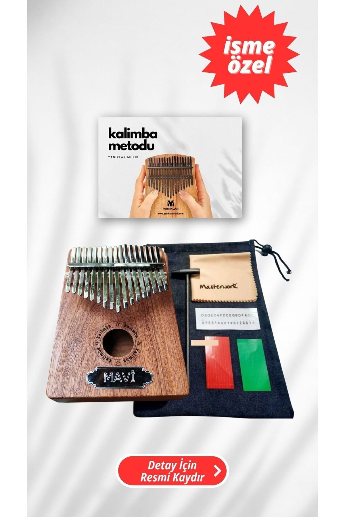 İsme Özel 17 Tuşlu Maun Kalimba Çekiç Ve Kılıf Kalimba Metodu (ÜZERİNE ISİM YAZDIRABİLİRSİNİZ)