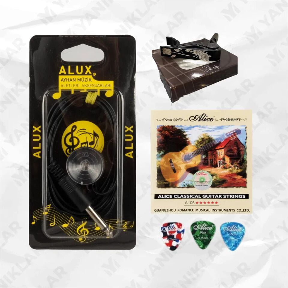 Vakumlu Öpücük Mikrofon (Klasik Gitar Teli + Pena + Gül İşlemeli Kapo)