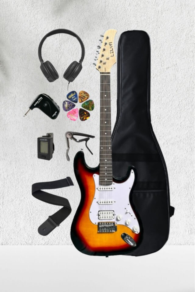 Lilya STR309 HSS Elektro Gitar – Kulaklık Amfi Seti (NUX GP-1 ve Kulak Üstü Kulaklık Dahil) Günbatımı