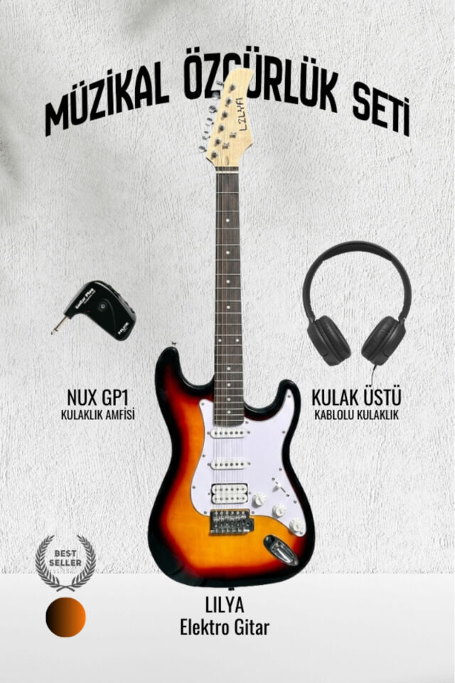 Lilya STR309 HSS Elektro Gitar – Kulaklık Amfi Seti (NUX GP-1 ve Kulak Üstü Kulaklık Dahil) Günbatımı