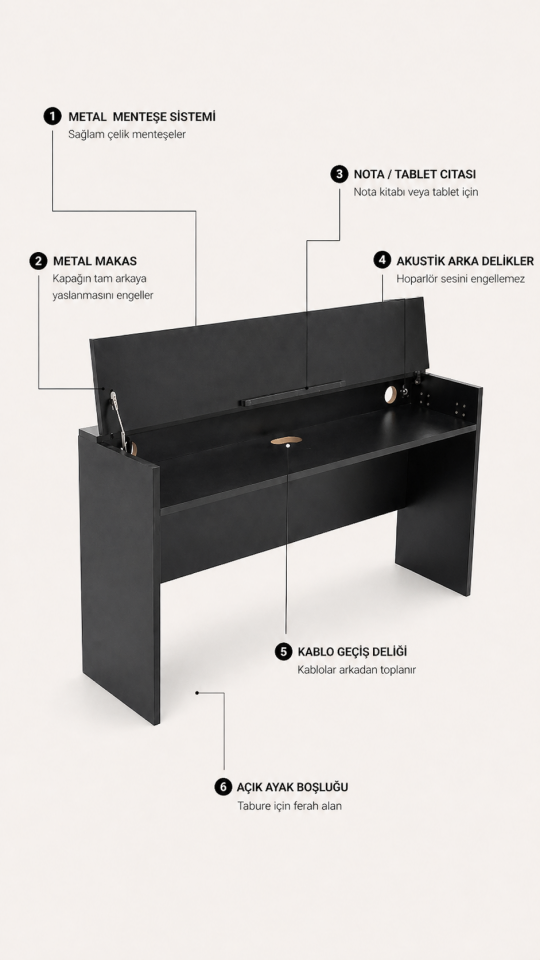 CDP-S110 / CDP-S360 / PX-S1100 Uyumlu Kapaklı Dijital Piyano Sehpası — Siyah / Beyaz