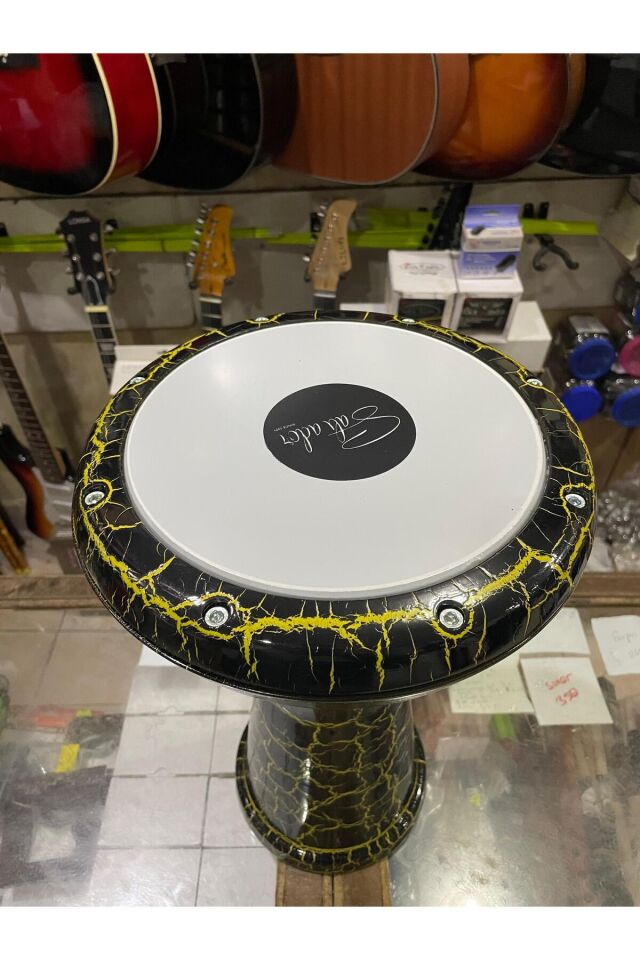 Profesyonel Döküm Darbuka Büyük Boy Mısır Çömlek Darbuka Sarı-siyah Kırçıllı