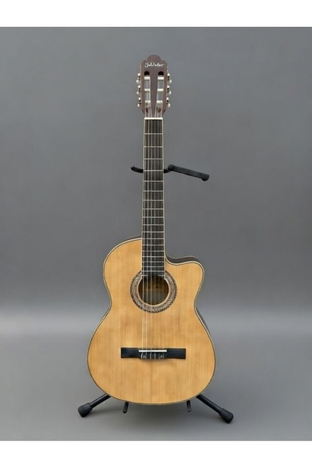 YNK2003 CEQ Elektro Klasik Gitar Kesik Kasa Cutaway Sap Ayarlı Pedli Kılıf Hediye Açık Naturel