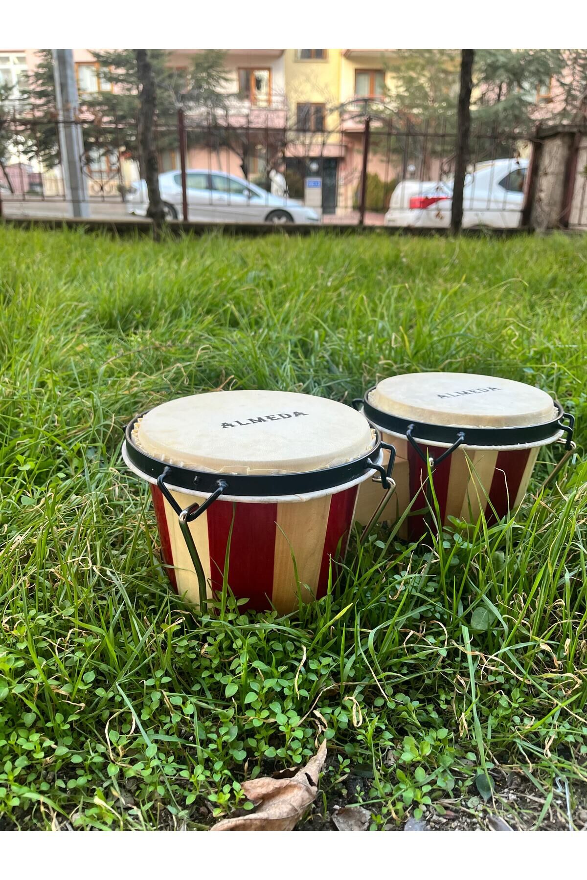 4'' 5'' inç Ahşap Kasa Gerçek Deri Mini Bongo Kırmızı