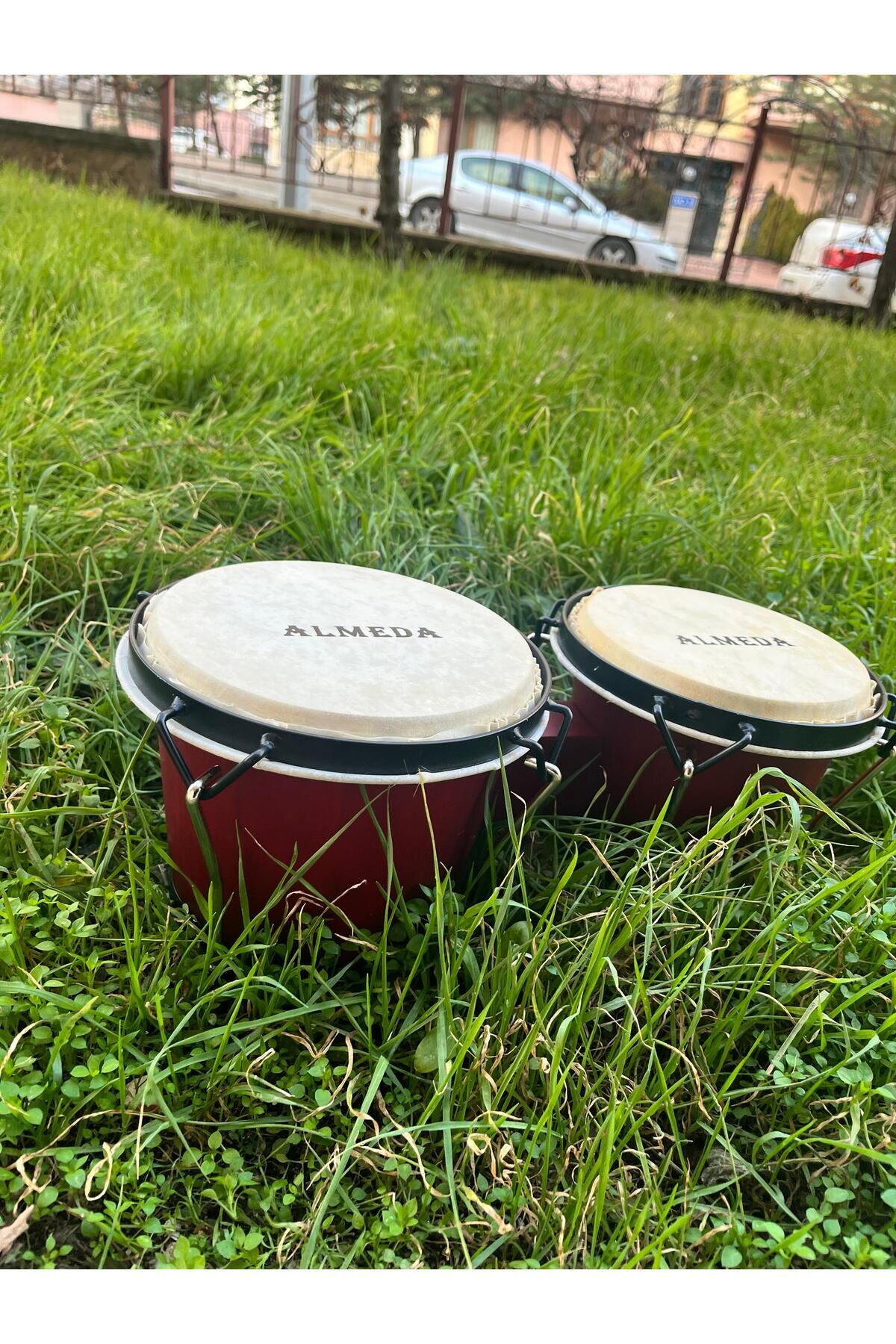 4'' 5'' inç Ahşap Kasa Gerçek Deri Mini Bongo Bordo
