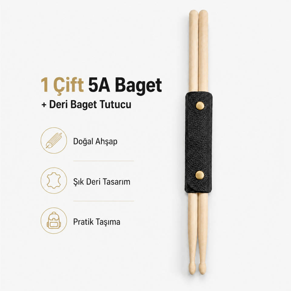 1 Çift 5A Deri Baget Tutuculu Davul Bageti Doğal Ahşap