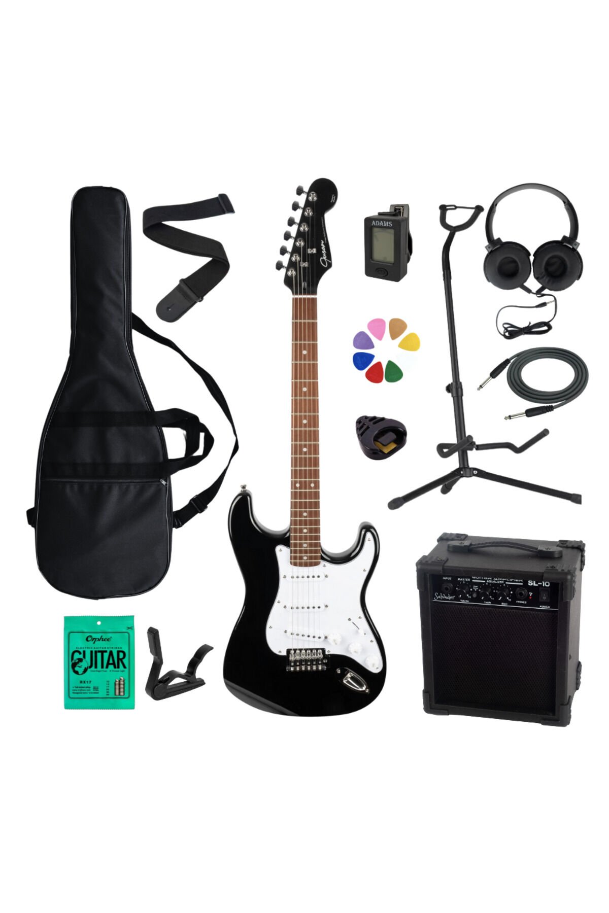 SSS Siyah Elektro Gitar Amfi Kulaklık FULL SET Siyah