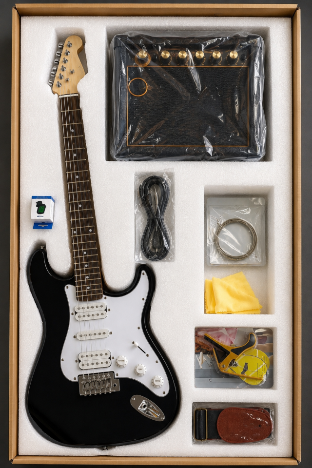Salvador DML260 HSH Elektro Gitar Seti Amfi Kılıf Kapo Tel Askı Akort Dahil siyah
