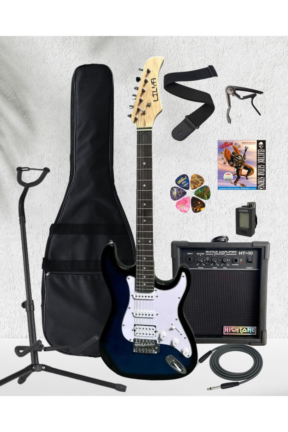 HSS Elektro Gitar Amfi Kulaklık FULL SET Lacivert