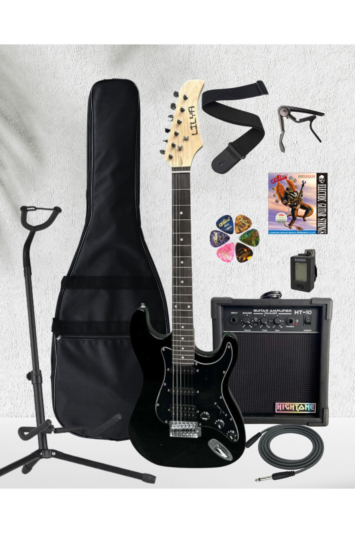 HSS Elektro Gitar Amfi Kulaklık FULL SET Siyah