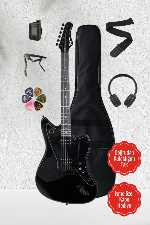 Tagima Duo Smart HH Elektro Gitar Jazzmaster Kulaklık Girişli Efektli siyah