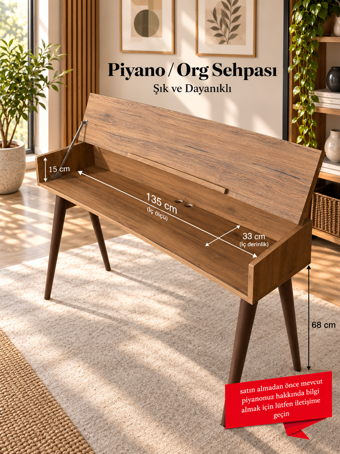 CDP-S110 / CDP-S360 / PX-S1100 / P45 Uyumlu Kapaklı Dijital Piyano Sehpası Naturel/Koyu Ceviz
