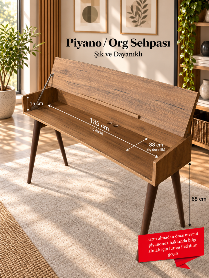 CDP-S110 / CDP-S360 / PX-S1100 / P45 Uyumlu Kapaklı Dijital Piyano Sehpası Naturel/Koyu Ceviz